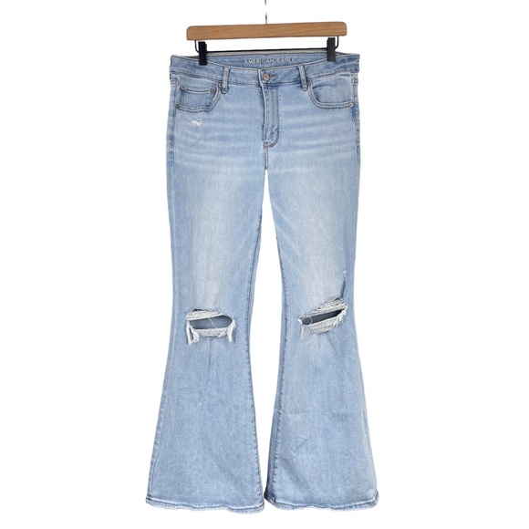 American Eagle Outfitters Denim - American Eagle Low Rise Flare Jeans 12 Ripped Knees Stretch Denim Blue